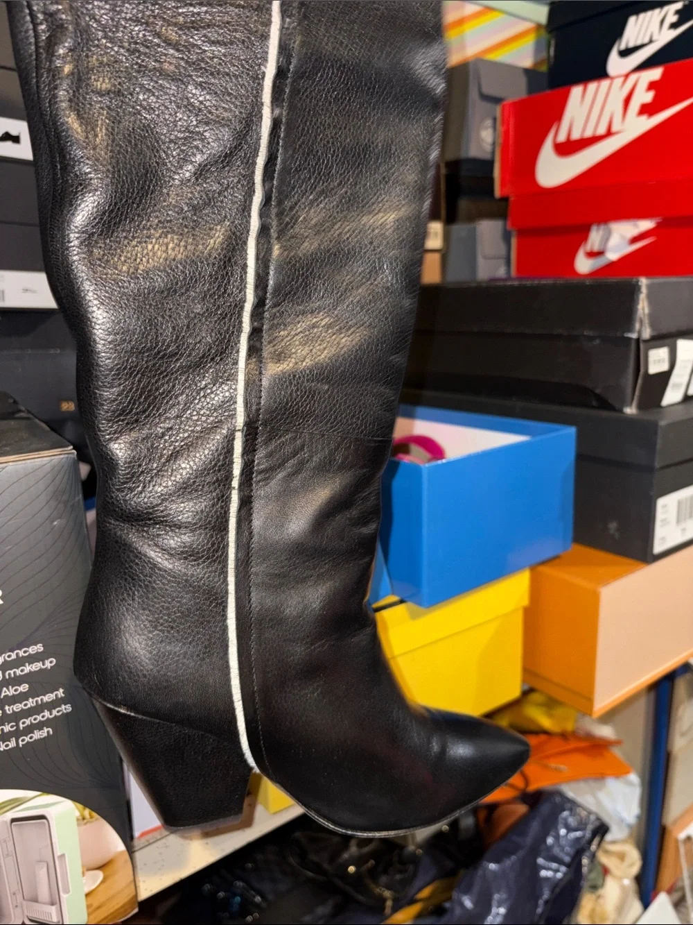 IRO Black Leather Over-the-Knee Pointed Toe Boots